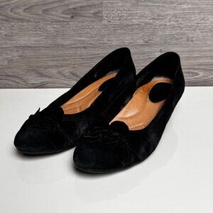 Earth Teaberry Women Black Suede Leather Slip On Wedge 8B